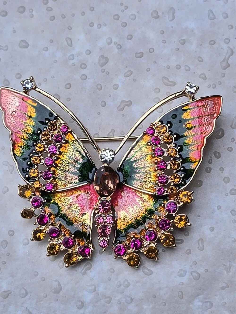 Napier Multicolor Butterfly Brooch with Pink, Green and Gold Tones